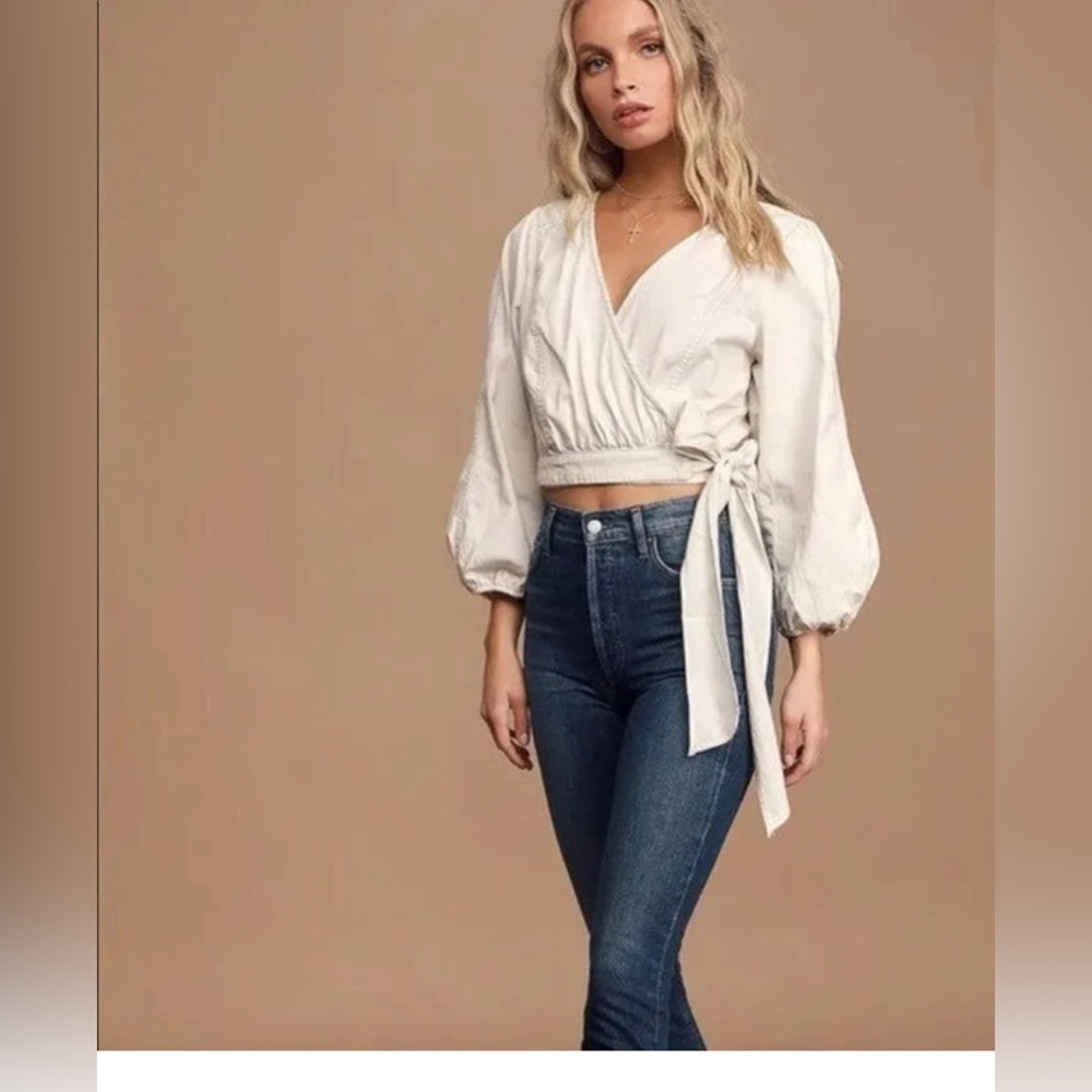 Free People size small, beige denim wrap top